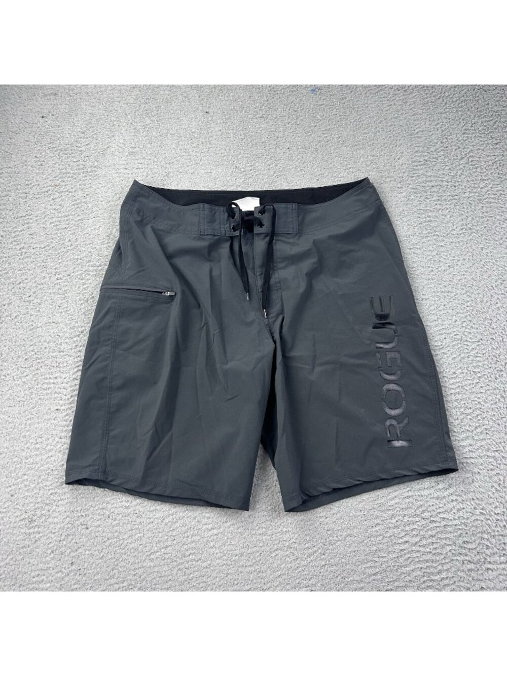 Rogue Fitness Shorts Gray Athletic Gym Workout Unlined Size 34 Tie Front